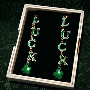 Lucky Irish Shamrock Four Leaf Clover Earrings St Patricks Day Dangles NWOT